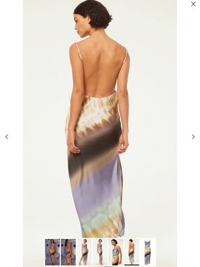 MISA Los Angeles Abstract Satin Slip Maxi Dress Open Back Purple M